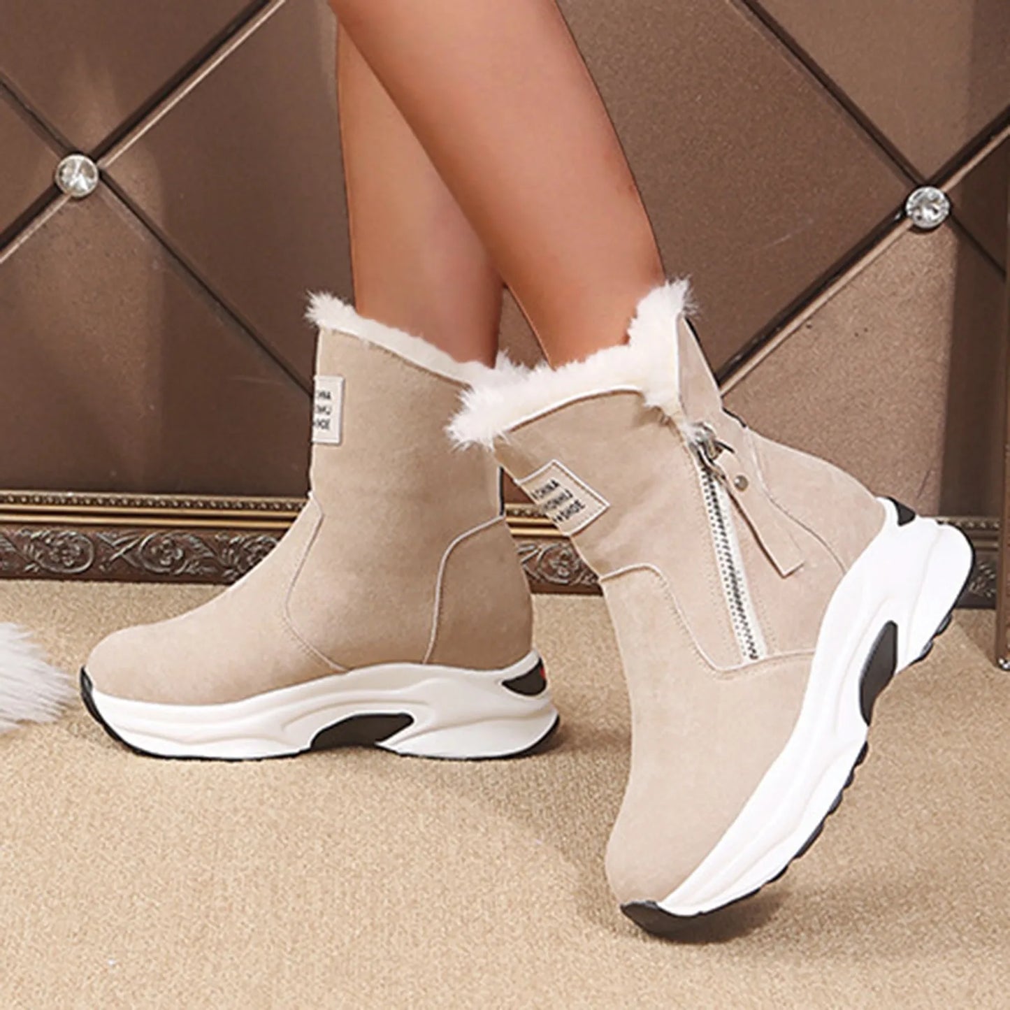 Casual Snow Winter Wedges Short Boot Warm Thermal Slip on/Breathable Women's Wedge Shoes Platform Comfort Casual Boot