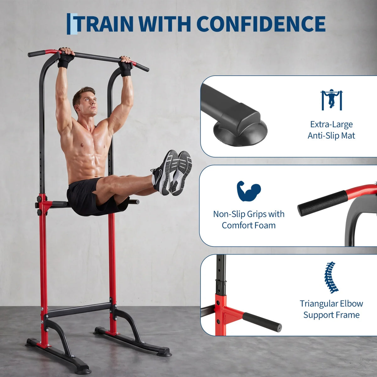 Power Tower Pull Up Dip Station – 10-Level Adjustable Height, 330LBS Capacity, Heavy Duty Steel Frame, Multi-Function Home Gym