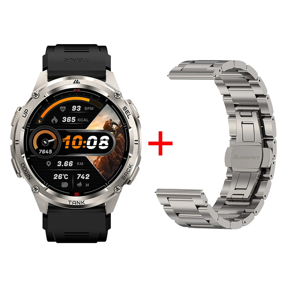 KOSPET TANK T3 Ultra 2 GPS Smart Watch for Men Bluetooth Call/5ATM IP69K Waterproof Men's Watch Stainless Steel Health Monitor
