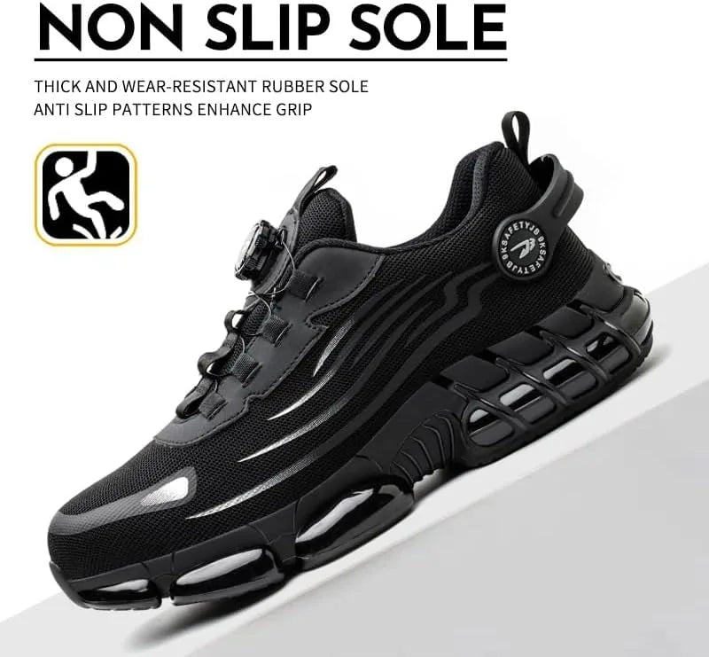 Men's Steel Toe Safety Shoes with Rotating Button Wear-Resistant/Puncture Proof Work Sneakers for Protection