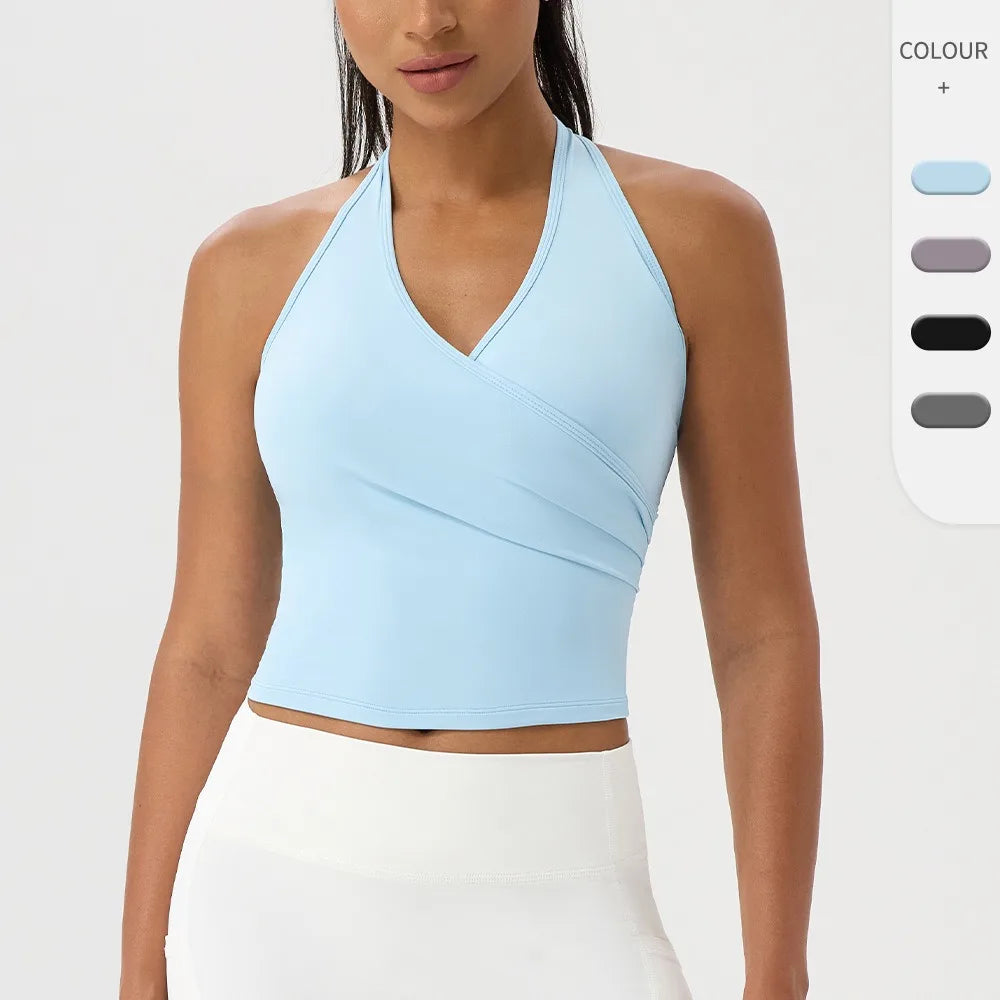 Summer Women's Sports Yoga Vest Halter Neck Gym Sports Bra/Sexy Yoga Fitness Tank Top Slim-fit Quick-dry Sports Running Vest
