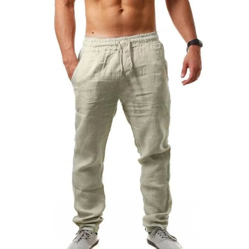 Men's Cotton Linen Pants Male Autumn New Breathable/Solid Color Linen Trousers Fitness Streetwear S-3XL