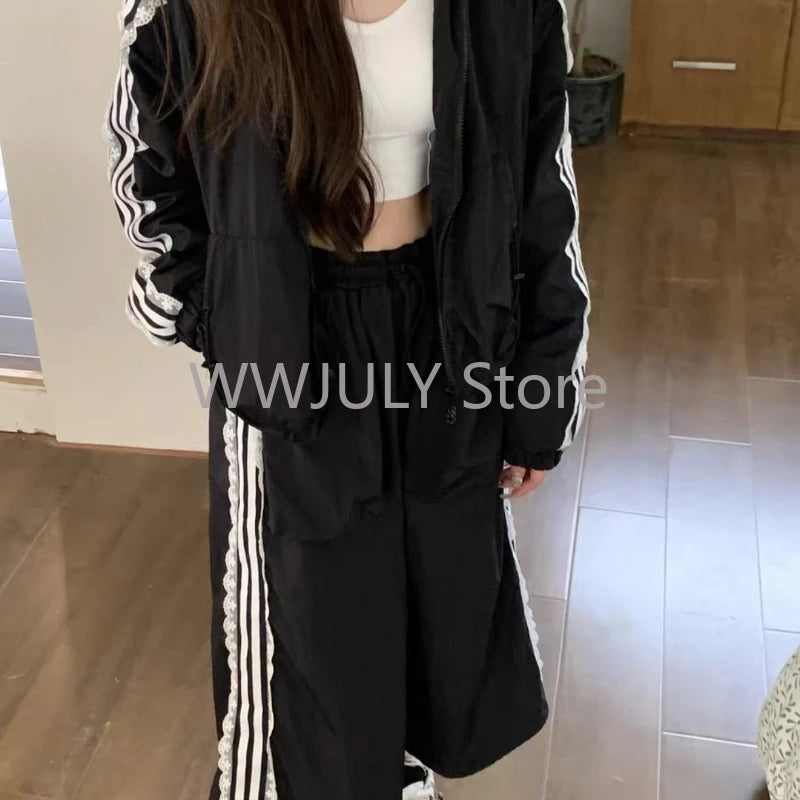 Lace Patchwork Striped Sun Protection Jacket for Women/New Korean Causal Zipper Stand Neck Cardigan Coat Top Design