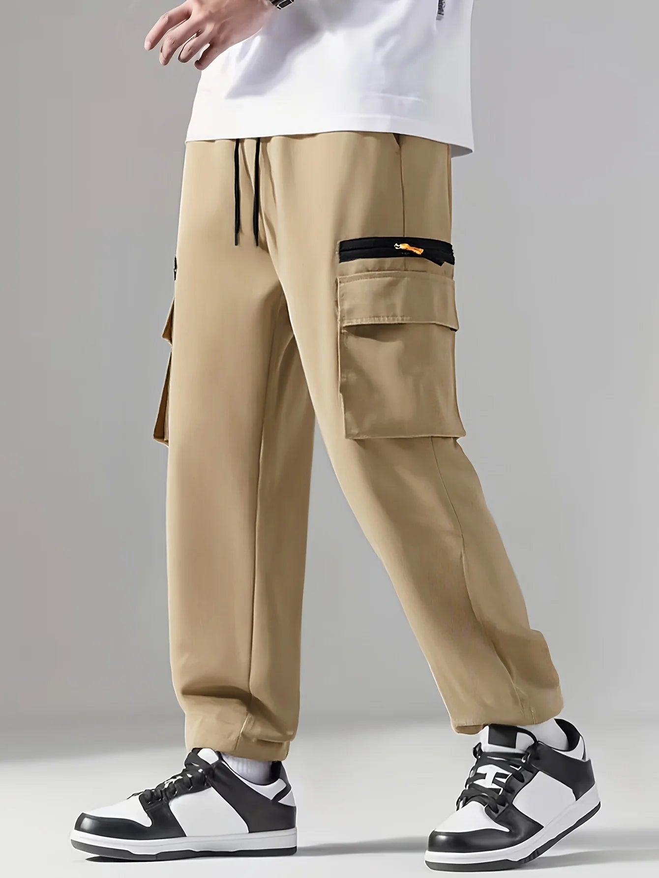 6 pieces of men's regular outdoor pants, work pants fashionable pants/and sports pants multi pocket drawstring elastic waist casual pants