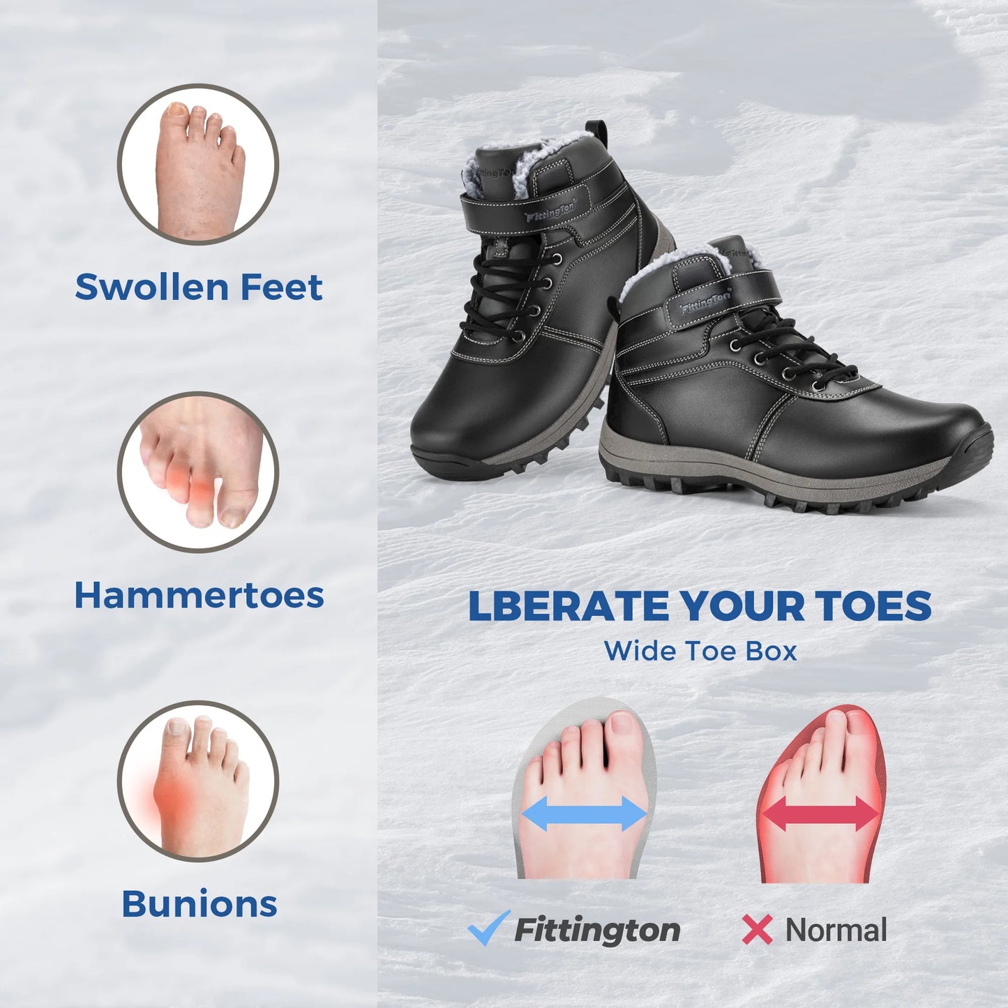 Fittington Snow Boots for Men Winter Boots Wide Fit -15℃ Cold-proof/Warm Thick Lined Outdoor Hiking Shoes Men's Winter Footwear