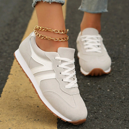 Sneakers For Women Fashion Tennis Shoes Casual Athletic/Solid Color Low Top Lace Up Plain Toe Fabric Inner PVC Sole Shoes