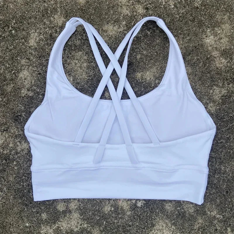 Cross Straps Sports Bra Women Gym Sports Top High Support/Fitness Bralette Yoga Vest Push Up Running Underwear With Chest Pad