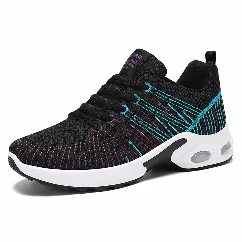 Trendy Shoes for Women Summer Breathable Comfortable Sneakers/Lace up Running Shoes Women's Knit Mesh Design Sports Shoes