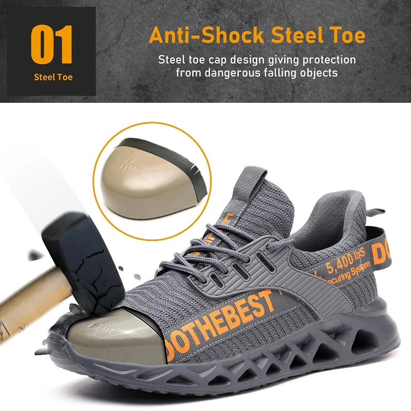 Steel Toe Work Safety Sneakers for Men Lightweight/Anti-Smash Anti-Puncture Protective Shoes