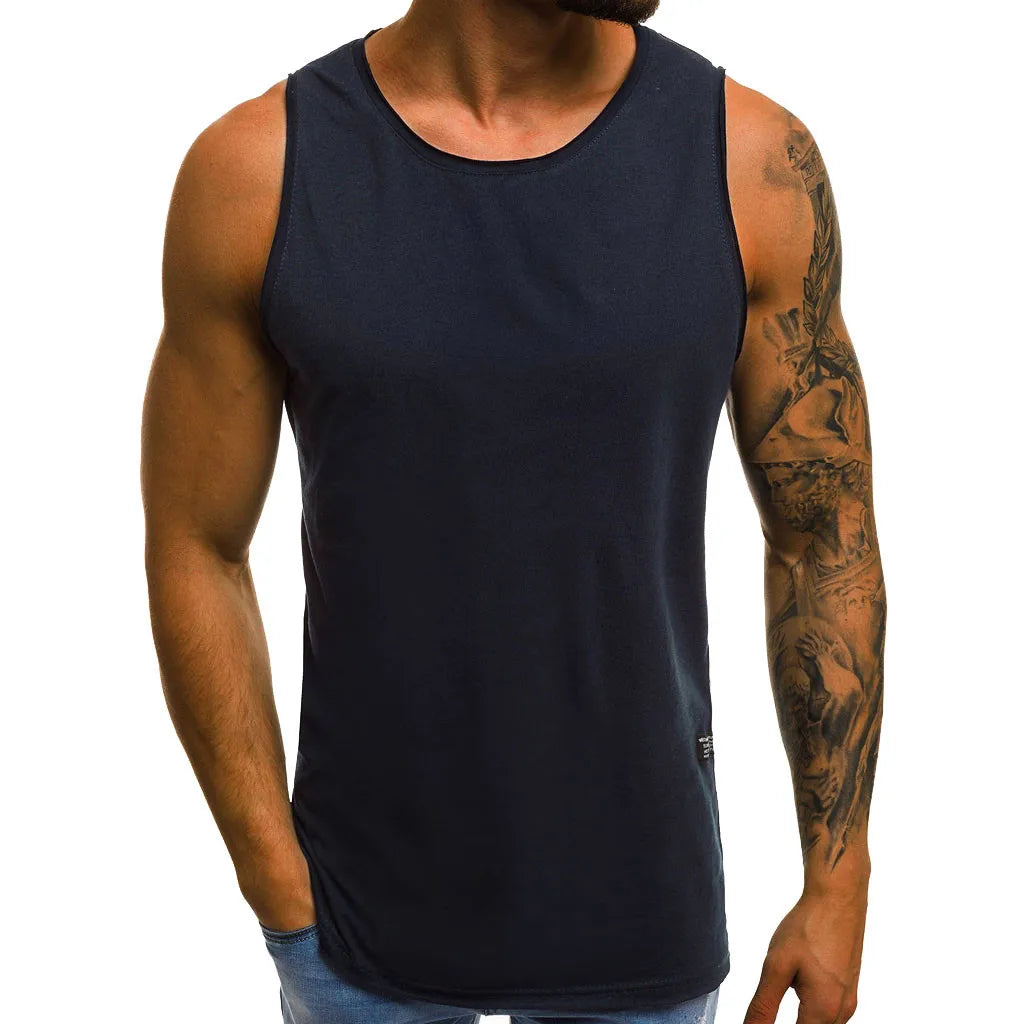 White T Shirt Men's Summer Sleeveless Blouse Gym/Fitness Muscle Tee Tops Solid Color Sweat Exercise Tank Top