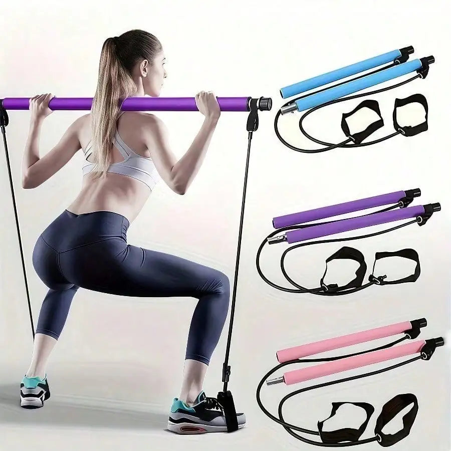1 Set Of Pilates Bar Accessories, With Colorful Resistance Bands - Stainless Steel Fitness Equipment For Women