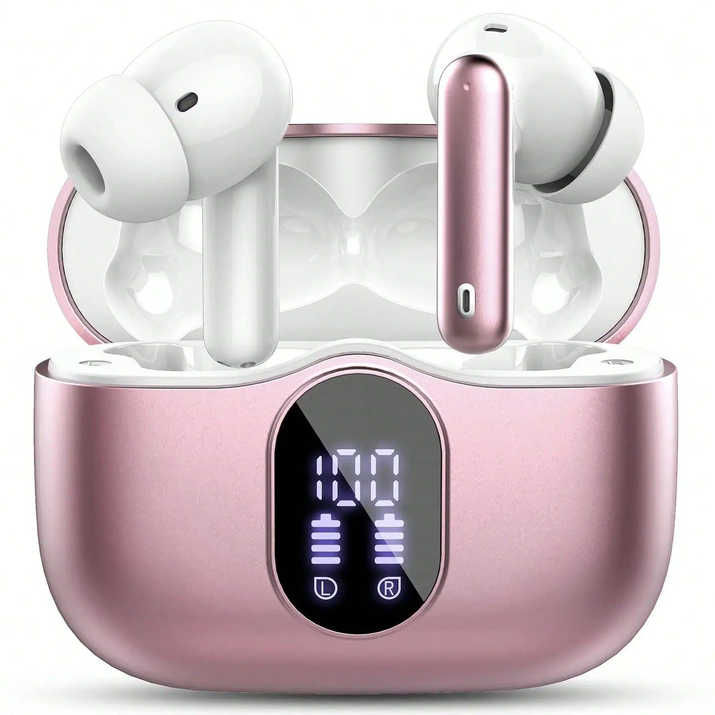 Ordtop Wireless Earbuds Bluetooth Headphones 48H Playtime Ear Buds/With LED Power Display, IPX7 Waterproof Bluetooth 5.4 Earphones