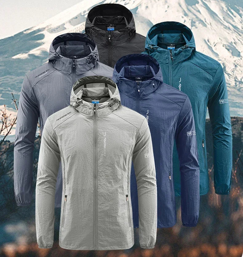Men's UPF 50+ UV Protection Windbreaker Quick Dry Jacket/Outdoor Sun-Protective Thin Hiking Fishing Cycling Hooded Sport Light