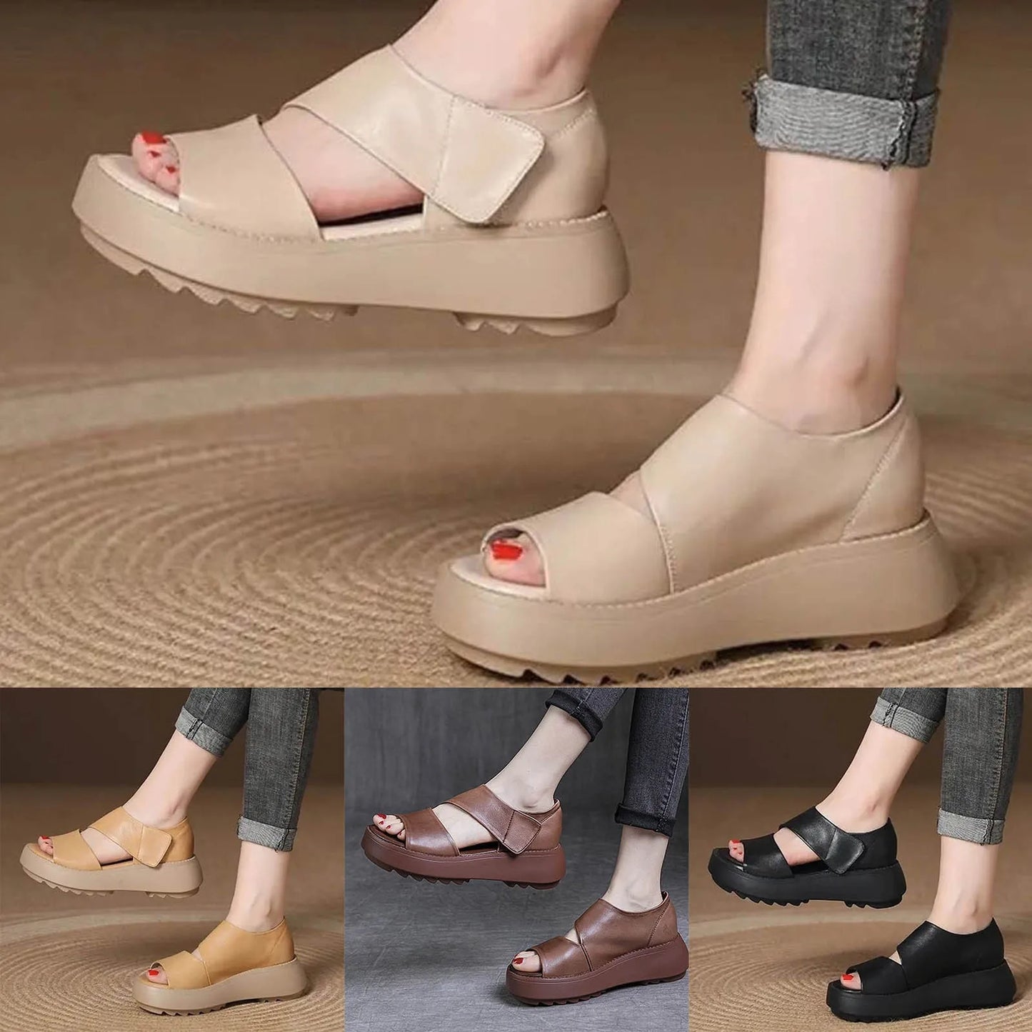 Women Sandals Soft Stitching Ladies Comfortable Flat Sandals/Thick Soled Platform Shoes For Women Open Toed Shoe