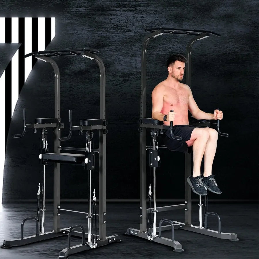 Power Tower Dip Station Pull Up Bar Exercise Tower Free Standing Pull Up Bars/For Home Gym Strength Training Workout Equipment