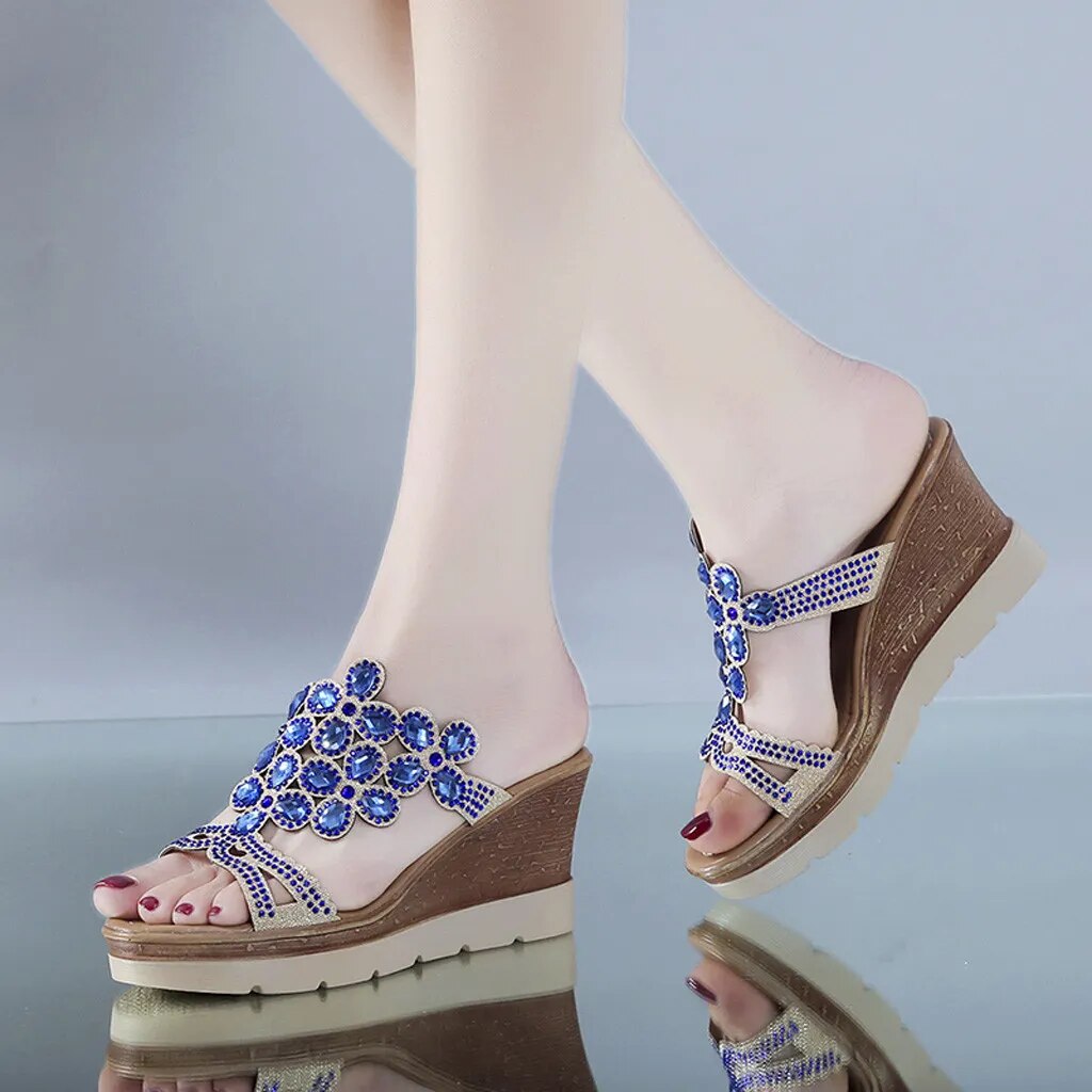 Summer Wedges Sandals Open Toe Slip On/Rhinestone Women Shoes Fashion Breathable