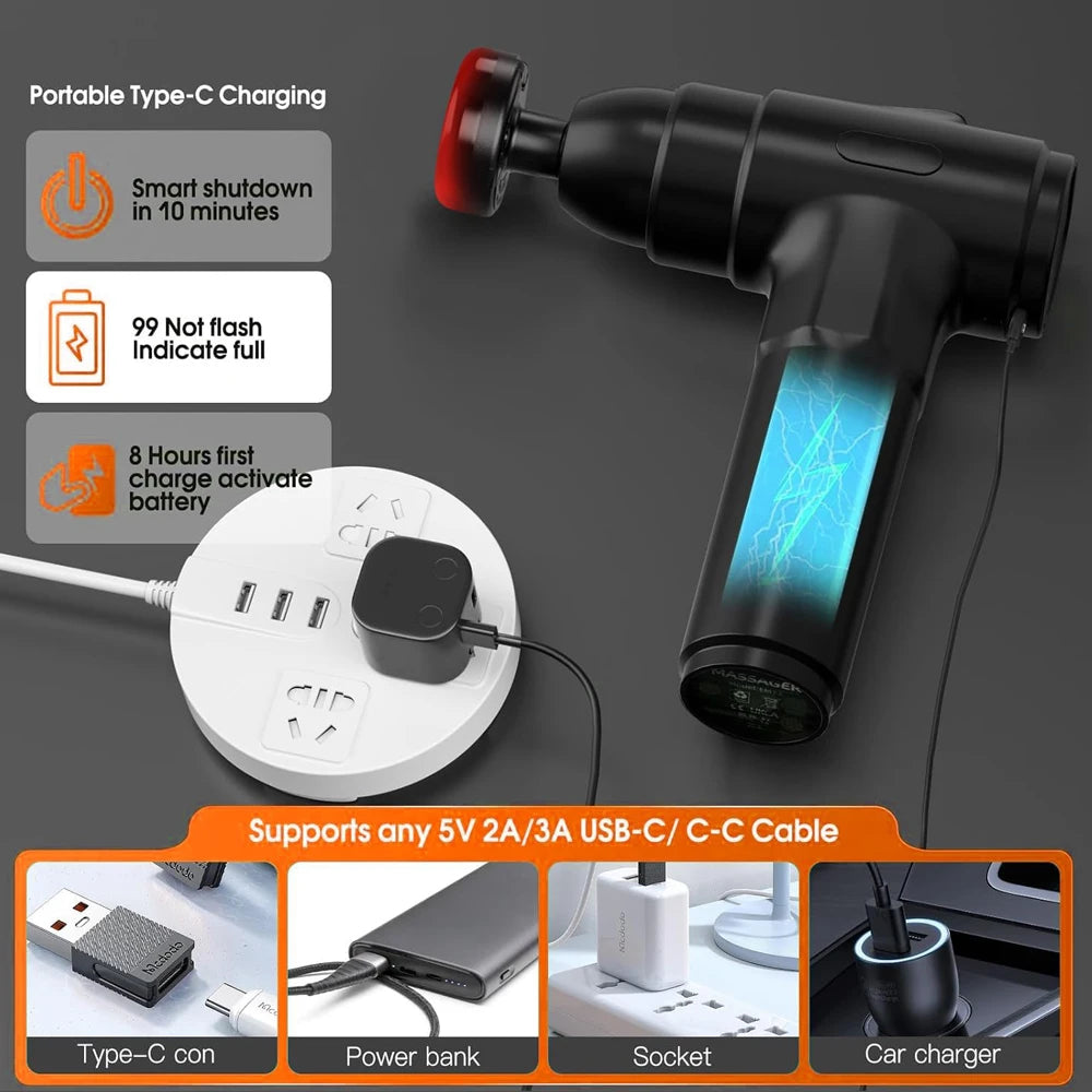 LINGTENG Heating Massage Gun Deep Tissue Massage Gun/Back and Neck Massager Muscle Percussion Massager Silent Fascia Gun