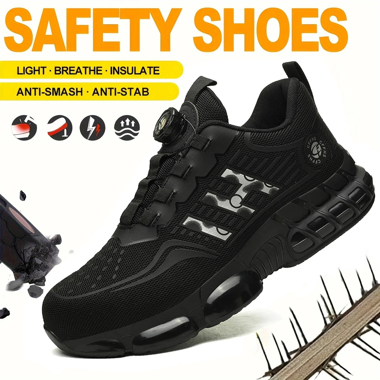 Lace-Free Men's Breathable Casual Work/Safety Shoes with Impact and Puncture Resistance