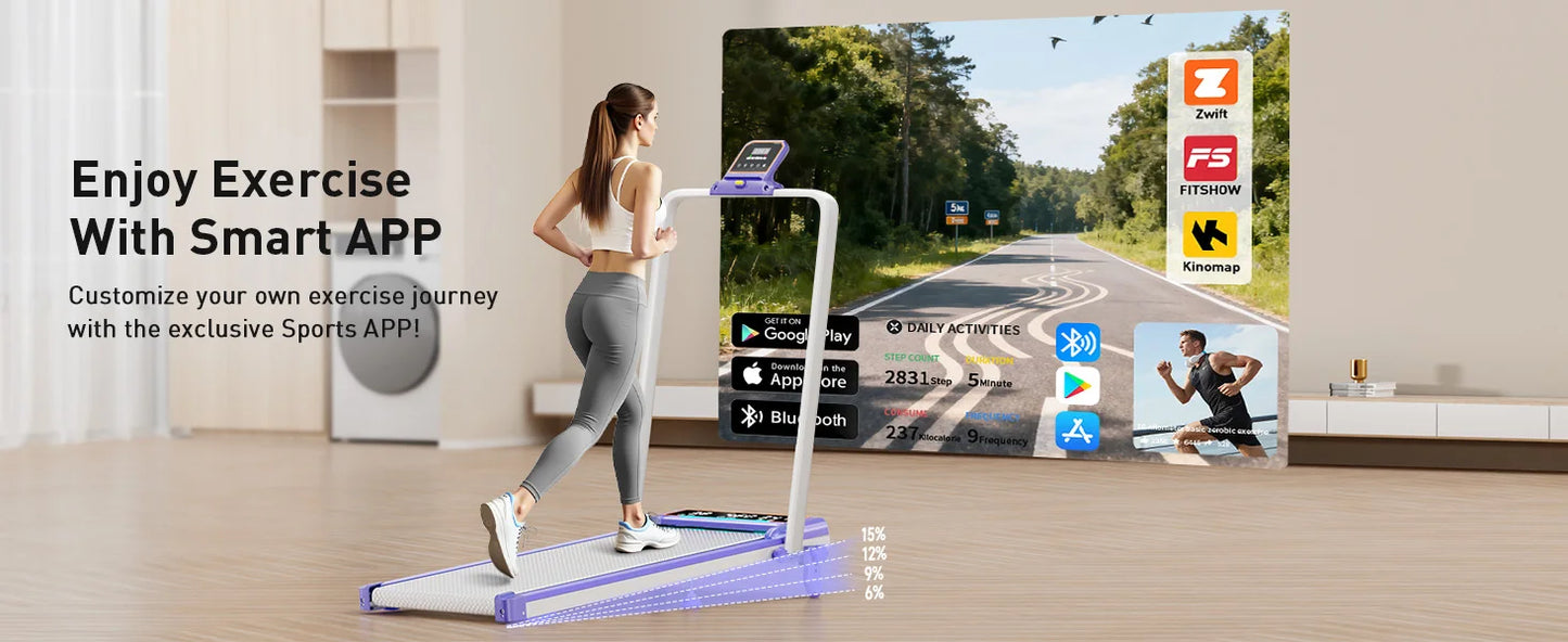 Folding Walking Pad with 15% Incline/RGB Light/Dual Screen Display/3.5HP Treadmills for Home,350lbs Capacity Smart App