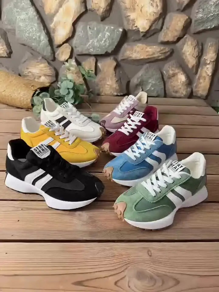 Women Retro Stripe Platform Sneakers Vintage Suede Lace Up/Casual Shoes Thick Sole Non Slip Walking Trainers Fashion