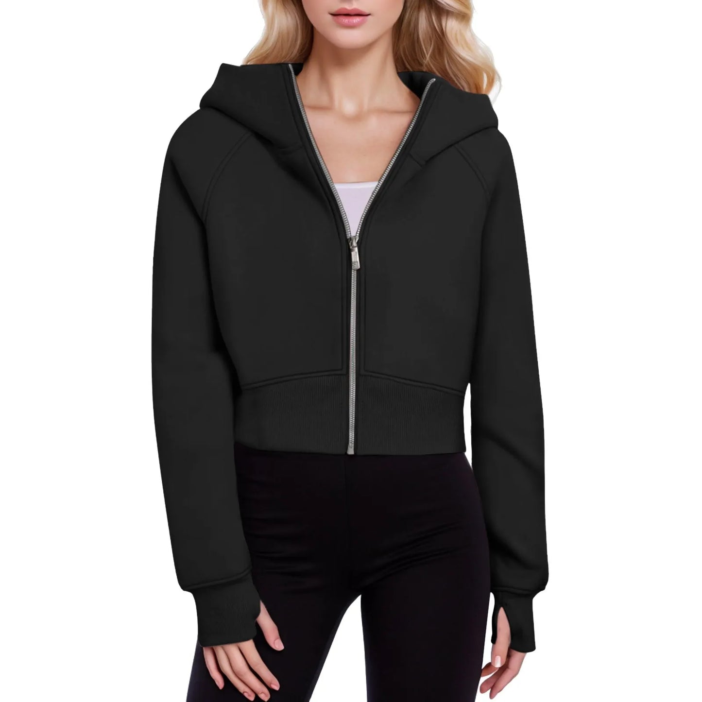 Women's Zip Up Cropped Sweatshirts Jacket Fall Outfits/Casual Long Sleeve Outerwear Tops Winter Fall  Jackets