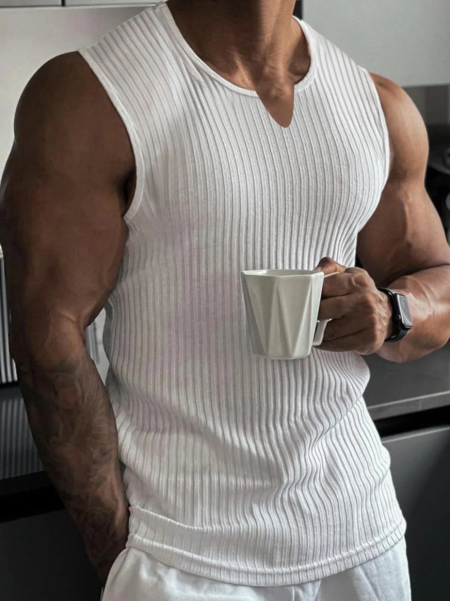Men s Breathable Sleeveless Gym Tank Tops Summer Workout/Muscle Shirts Notched Neck Bodybuilding Fitness Vests