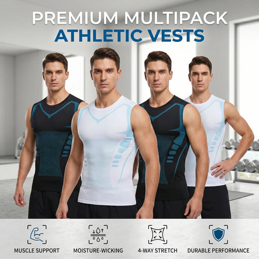 4-Pack Men's Compression Vests Graphic Muscle Tank Tops Slim Fit/Sleeveless Athletic Shirts Moisture-Wicking 4-Way Stretch Shirt