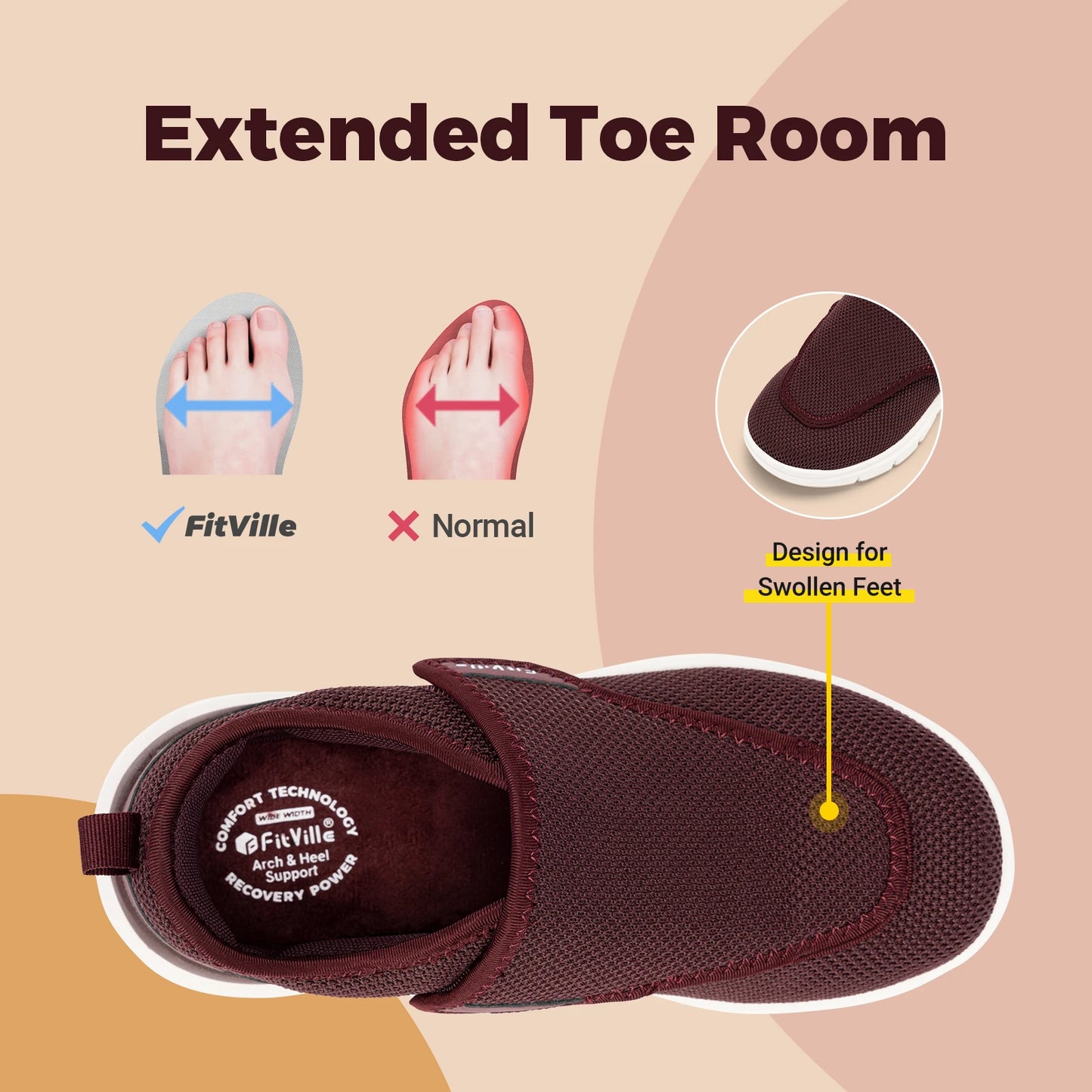 FitVille Extra Wide Women's Diabetic Shoes Adjustable Walking Shoes/for Elderly Orthopedics Wide Feet Swollen Foot Pain Relief