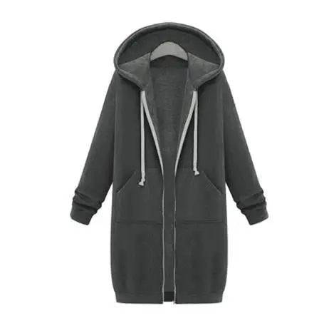Autumn and Winter Women's Clothing American Hooded/Long-sleeved Medium and Long Sweater Fleece Jacket