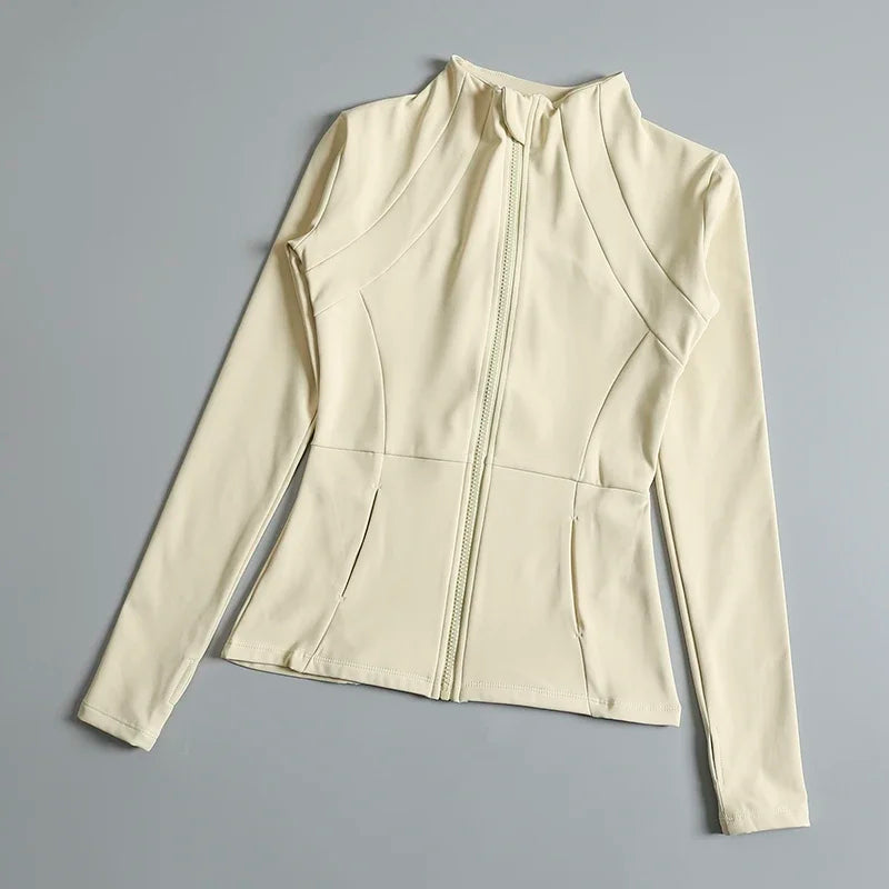 New yoga wear ladies coat round high elastic loose exercise/yoga fitness long sleeve stand-up collar yoga tops