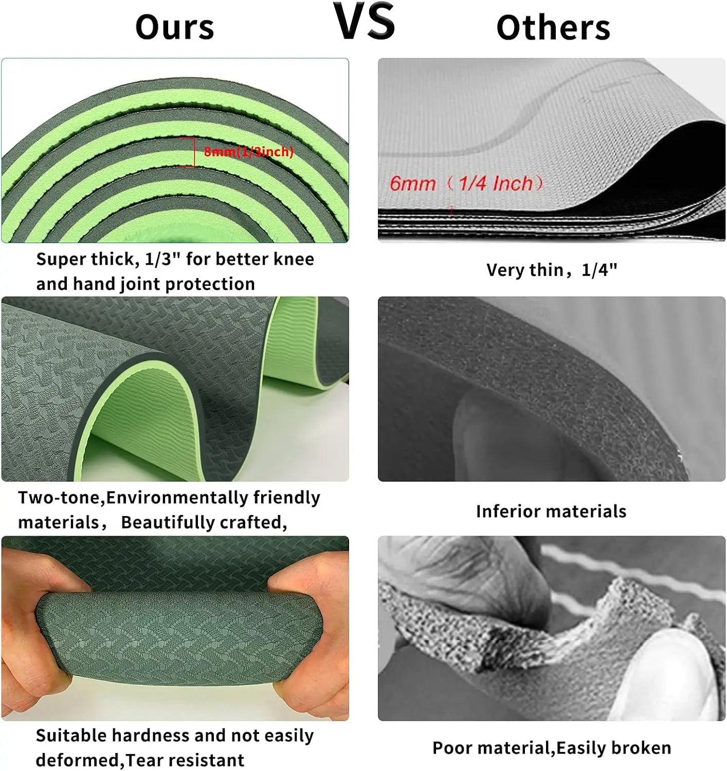 Yoga Mat 1/3 inch QMKGEC Exercise Mats 8mm TPE Non-Slip/Extra Thick High-Density Eco Friendly for Yoga Workout Pilates