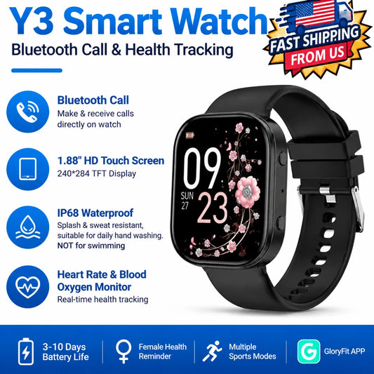 Y2 Smart Watch Bluetooth Call 1.88" TFT Screen IP67 Waterproof/Fitness Watch Heart Rate Blood Oxygen Monitor