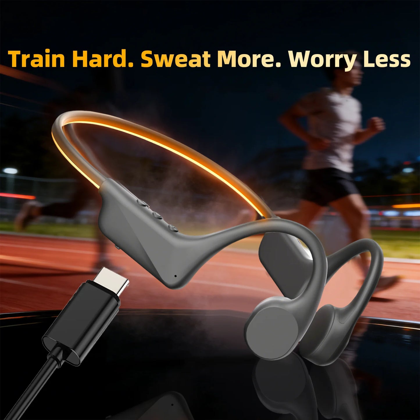 S11 LED Glow Bone Conduction Headphones Bluetooth 6.0 Light Open Ear/Wireless Sports Earphones IP54 Sweatproof 12H Playtime