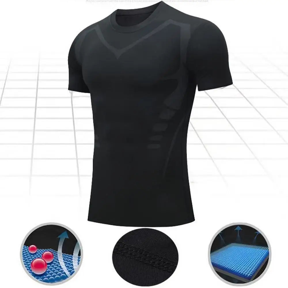 Tight Sleeve T Shirts Men Ionic Shaping Tight Workout Shirt/Quick Drying Compression Short Sleeve High Elastic T-Shirt