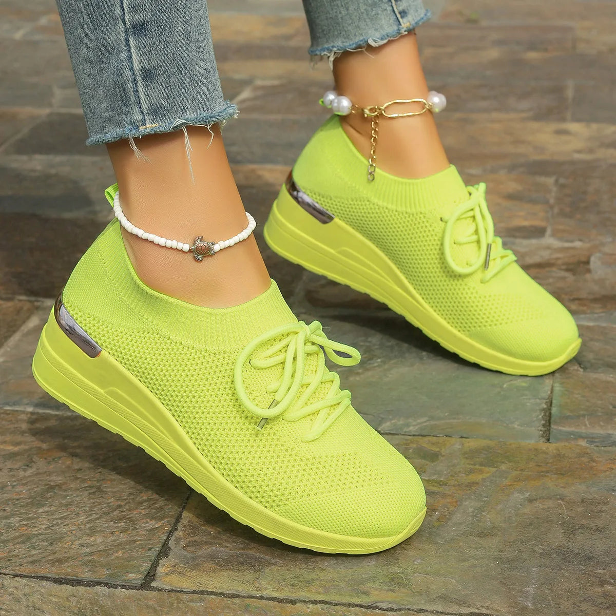 Spring Orange Casual Shoes Breathable Lightweight Wedge Sneakers Women/Woman Slip On Comfortable Outdoors Mesh Sports Shoes