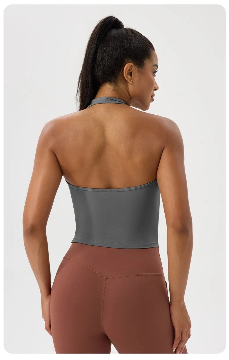 Summer Women's Sports Yoga Vest Halter Neck Gym Sports Bra/Sexy Yoga Fitness Tank Top Slim-fit Quick-dry Sports Running Vest