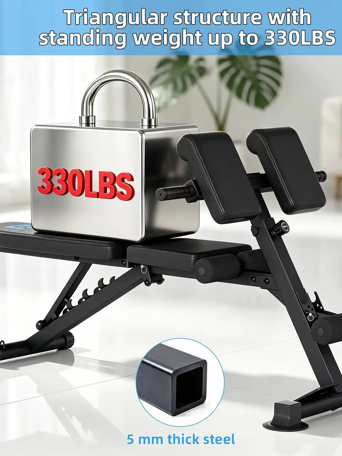 Multifunctional 6-Gear Angle Adjustable Workout Roman Chair/Heavy-Duty Triangle Support Fitness Bench with Pull Ropes
