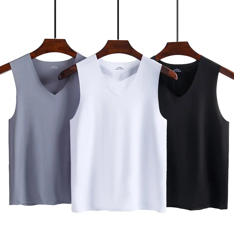 Undershirts Men's Underwear Summer Vest Men Traceless Ice Silk/Tank Top Slim Fit Sports Fitness Sleeveless Breathable Singlet