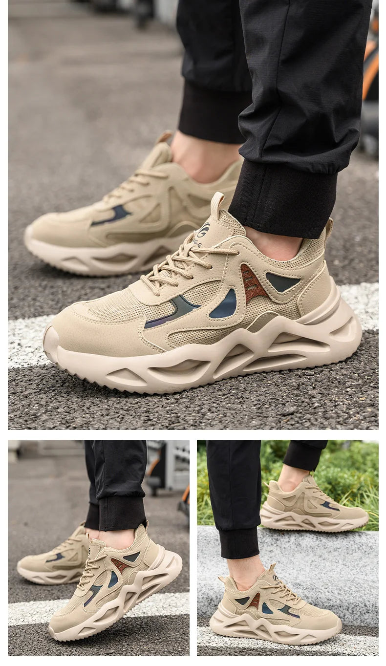 Breathable Steel Toe Sneakers for Men Lightweight Safety Shoes/Anti-smash Anti-puncture Work Sneakers Adjustable Shoes