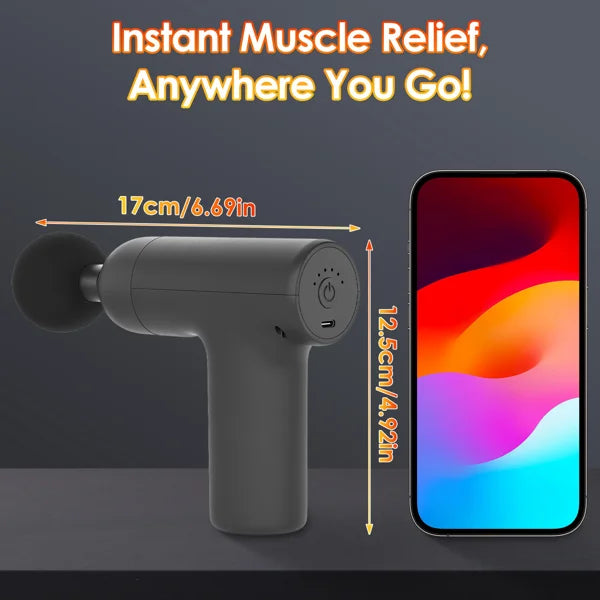 Mini Massage Gun Deep Tissue Percussion Muscle Massager 6 Adjustable Speeds/5 Interchangeable Massage Heads, Rechargeable Portable