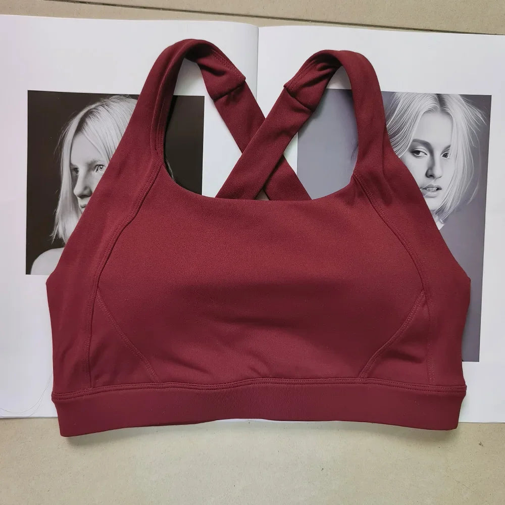 Solid color cross back sports bra quick drying shock-absorbing/Pilates yoga vest running and fitness bra