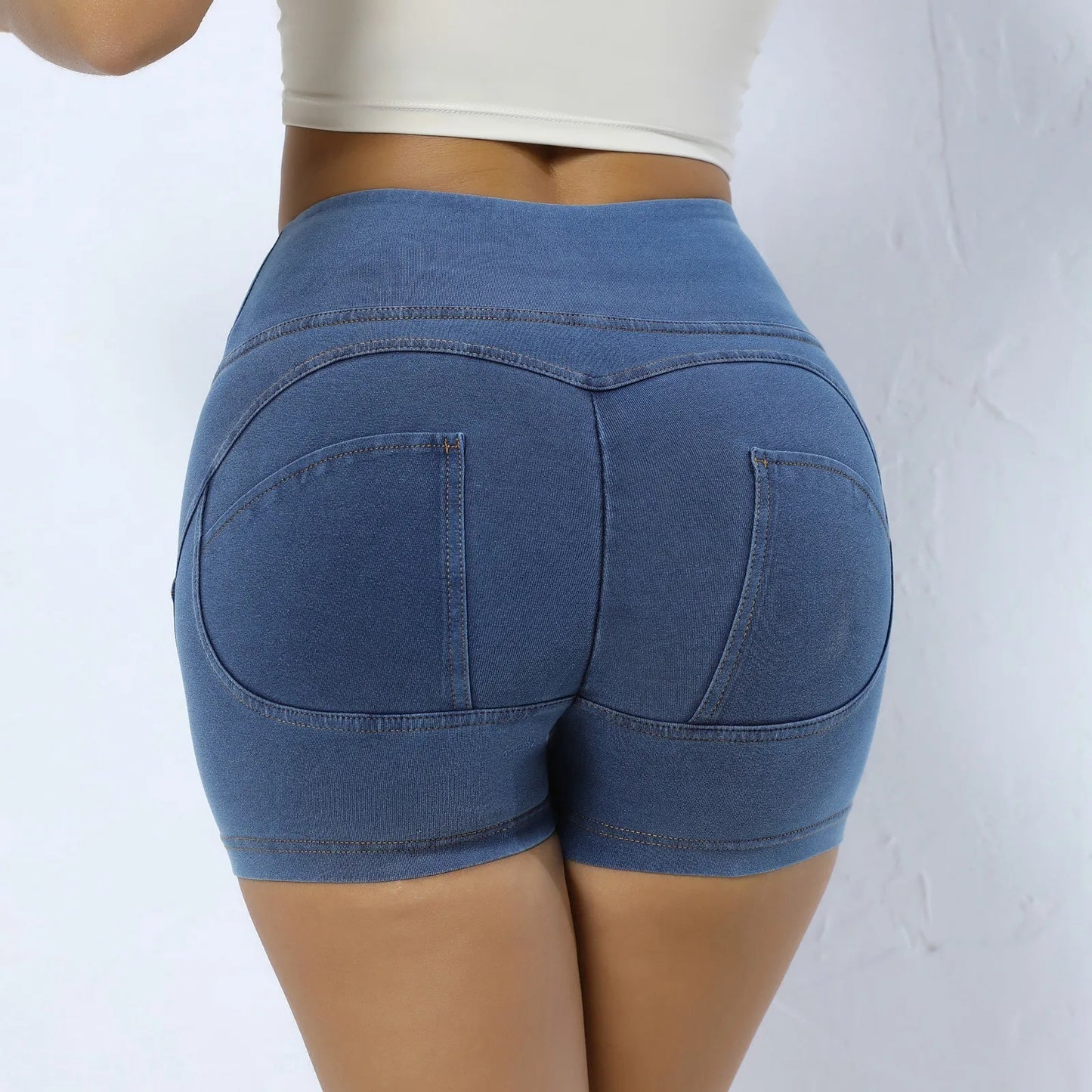 Women's High Waist Solid Color Peach Hip Fitness Shorts/Tightly Fitting Stretchy Yoga Shorts for Women