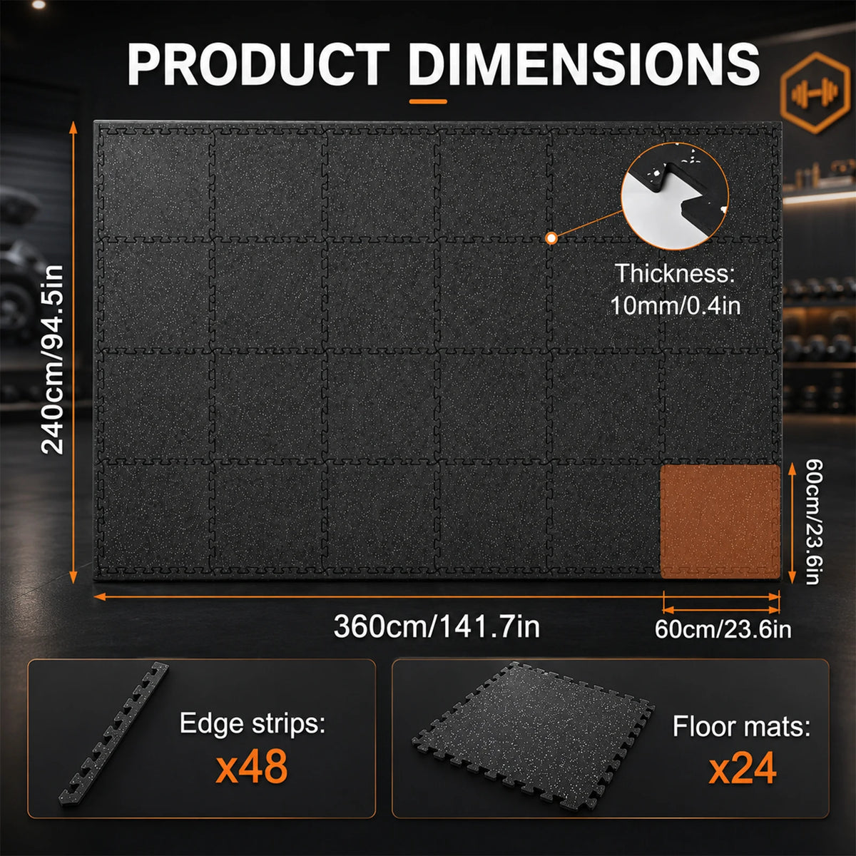 24 Pieces High Density EVA Interlocking Foam Gym Mats/0.4in Thick Protective Floor Tiles for Home Workout Equipment Non Slip Mat