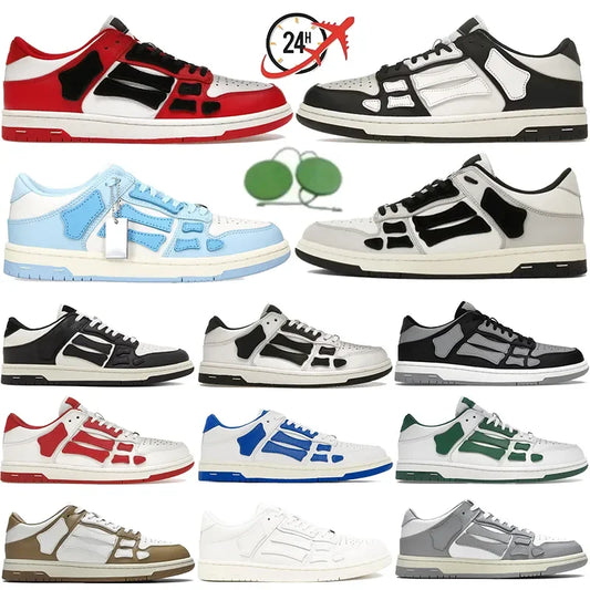 Designer Luxury Bone Casual Low Men's Leather Sneakers Skeleton/Blue Red White Black Green Gray Men Outdoor Shoes