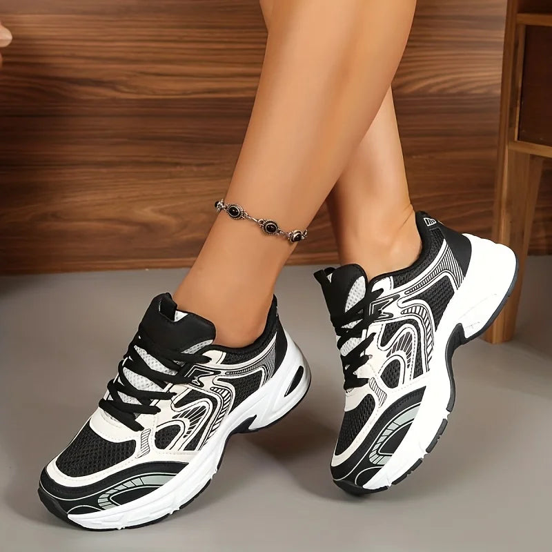 Women Mesh Chunky Platform Dad Sneakers Thick Sole Height Increasing'/Casual Shoes Breathable Non Slip Lace Up Walking Trainers Multicolor