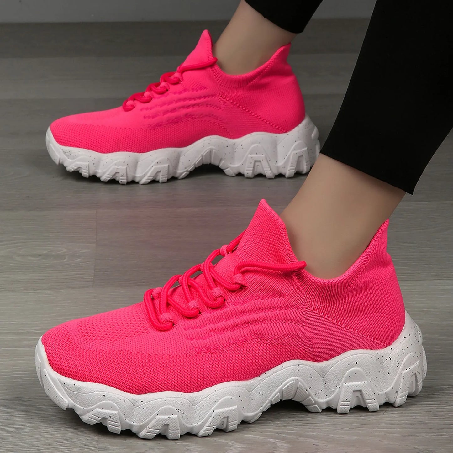 Running Sports Shoes For Women Breathable Flying Woven/Lace Up Socks Shoes Slip On Casual Lightweight Sporty Sneakers