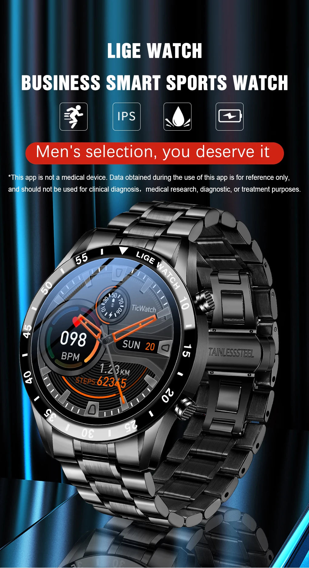 LIGE Fashion Smart Watch Men Full Circle Touch Screen Bluetooth Call/Men Smartwatch Waterproof Sport Watch