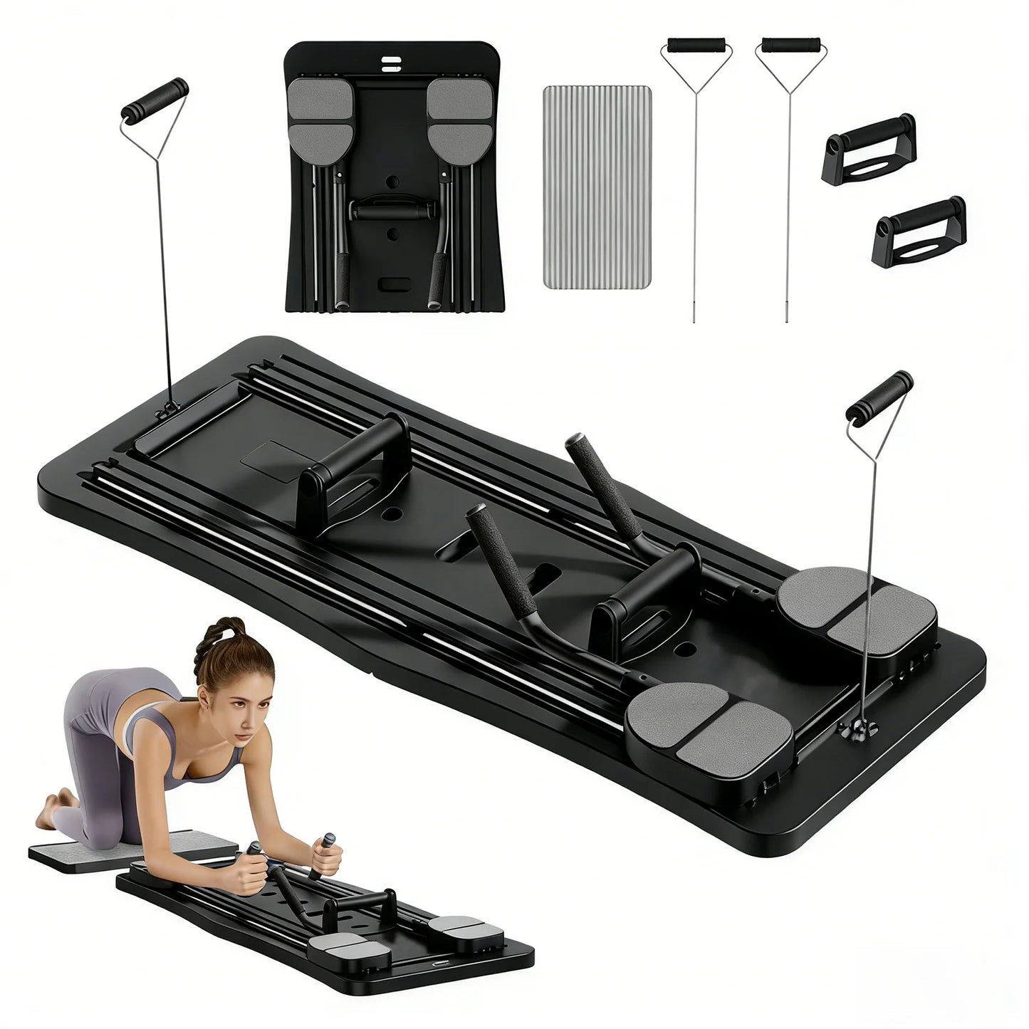 Multi-Functional Ab Workout Board Foldable Core Trainer Equipment/with Resistance Bands Push-Up Bars Abdominal Trainer