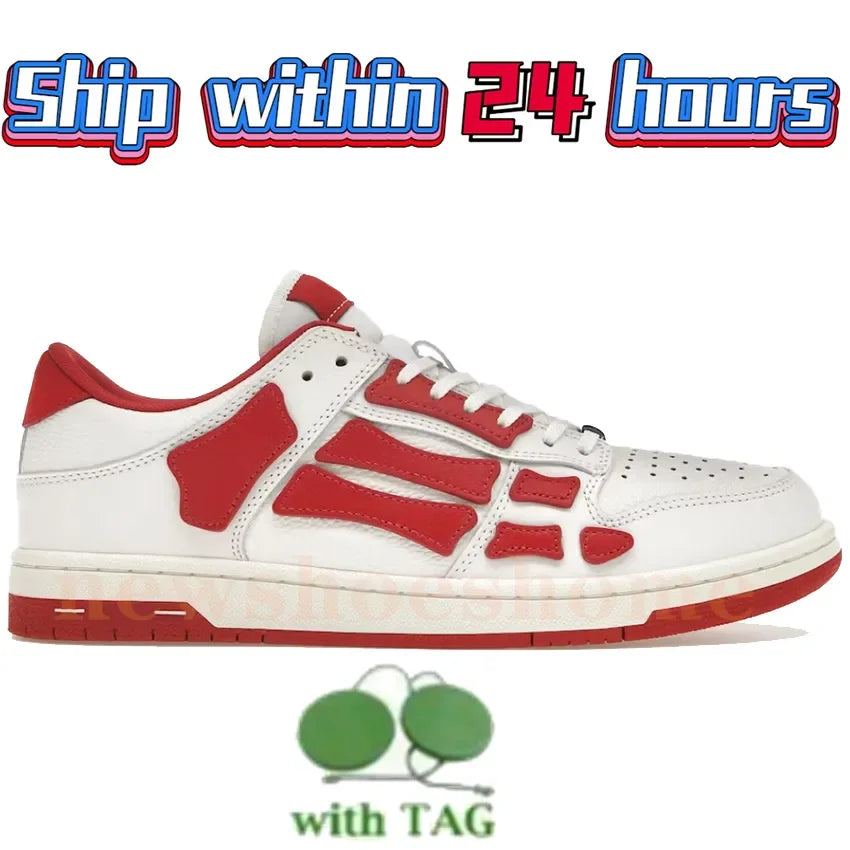 Designer Luxury Bone Casual Low Men's Leather Sneakers Skeleton/Blue Red White Black Green Gray Men Outdoor Shoes