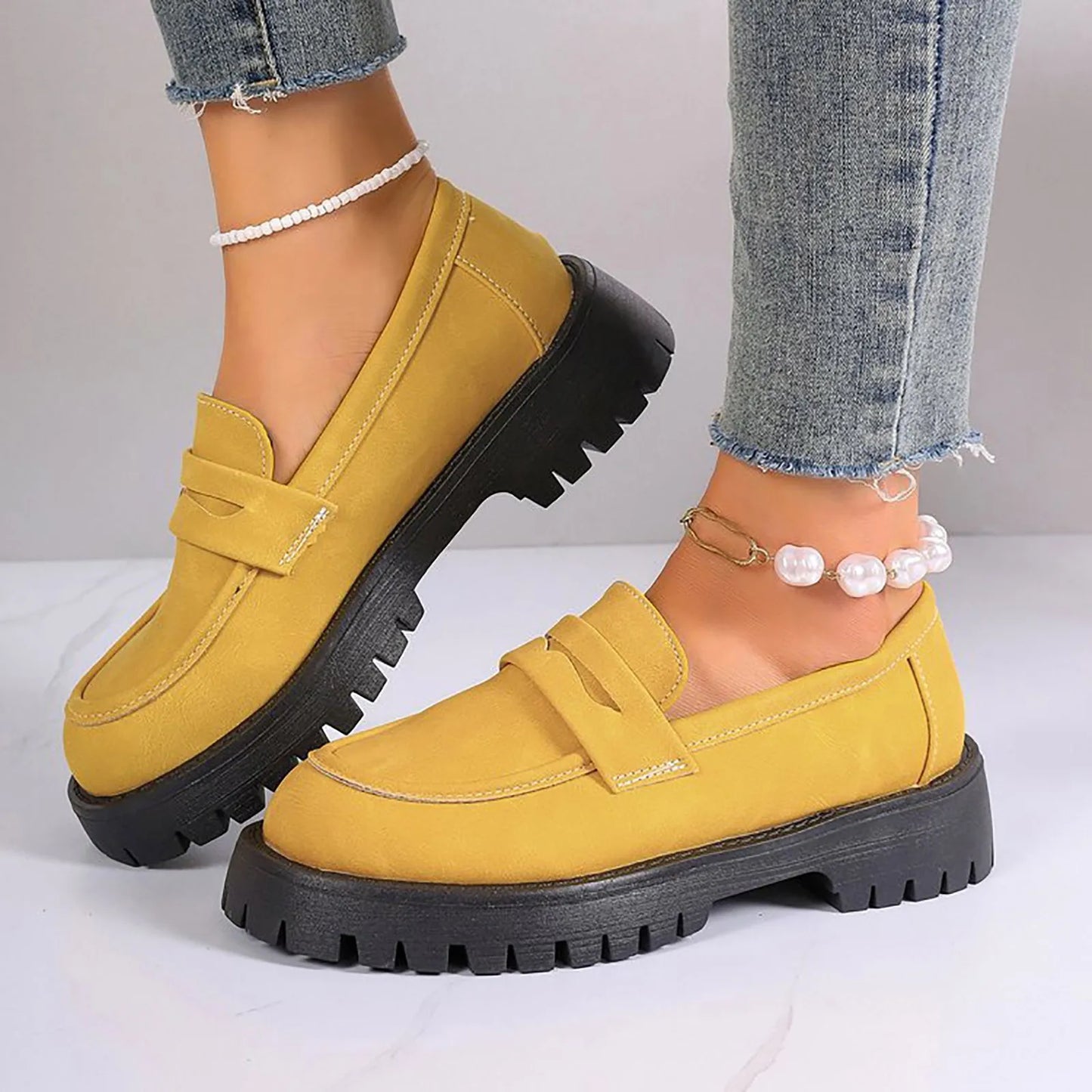 New Loafers Shoes Comfortable Casual Women Thick Bottom/Retro Large Low Heel Round Head Sneakers Simplicity Boots